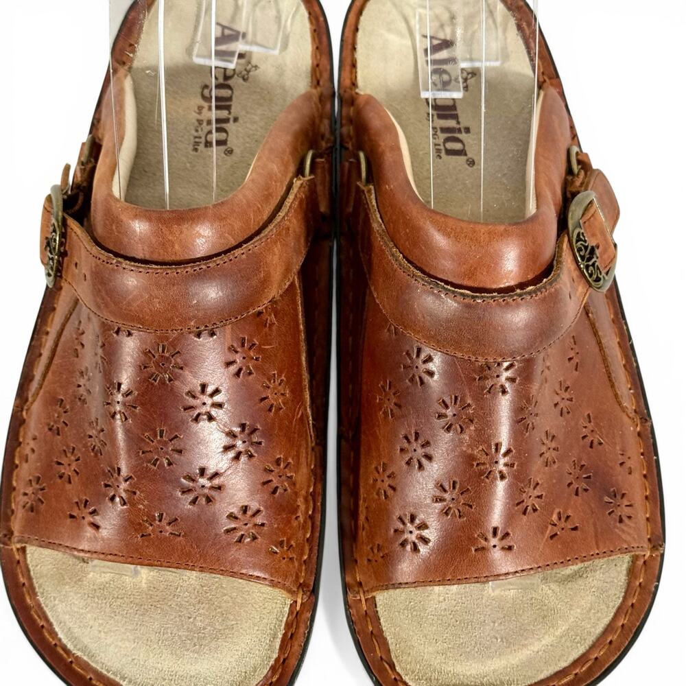 Alegria Women's 41 Klover Burnished Tawney Brown Leather Slip On Comfort Sandals - Picture 5 of 10